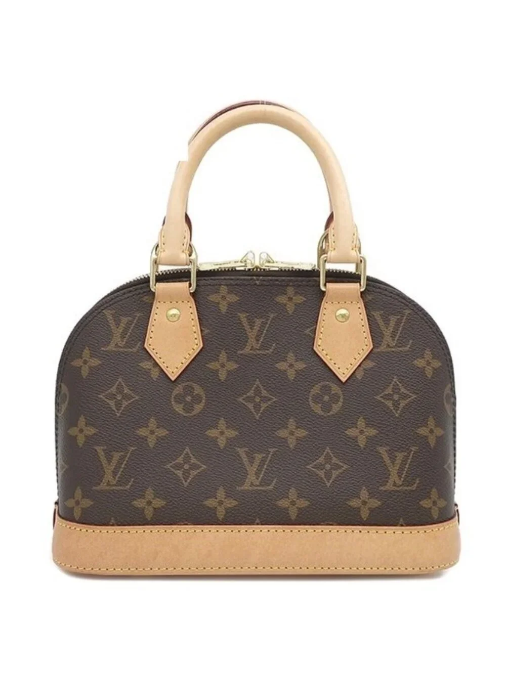 Louis Vuitton 2-Way Bag Alma BB Monogram Canvas Gold Brown Handbag Padlock